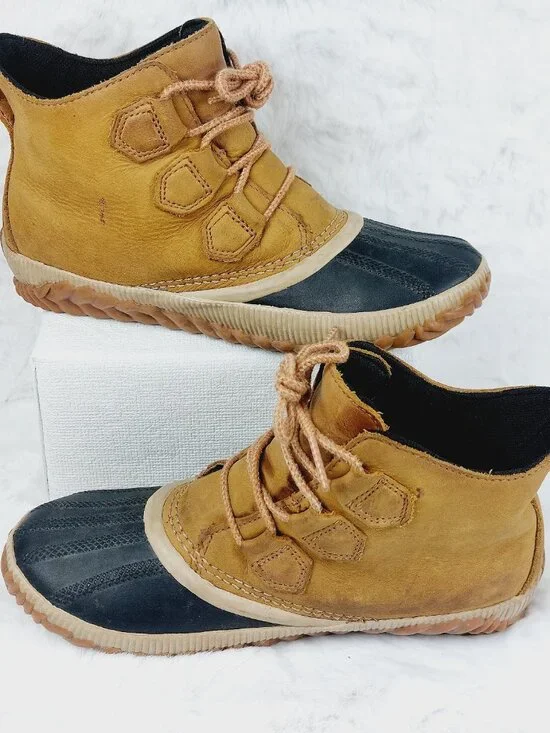 Sorel Women's Chestnut Tan Black Out N About Plus Ankle Rain Duck Boots Size 8.5 - Picture 3 of 10